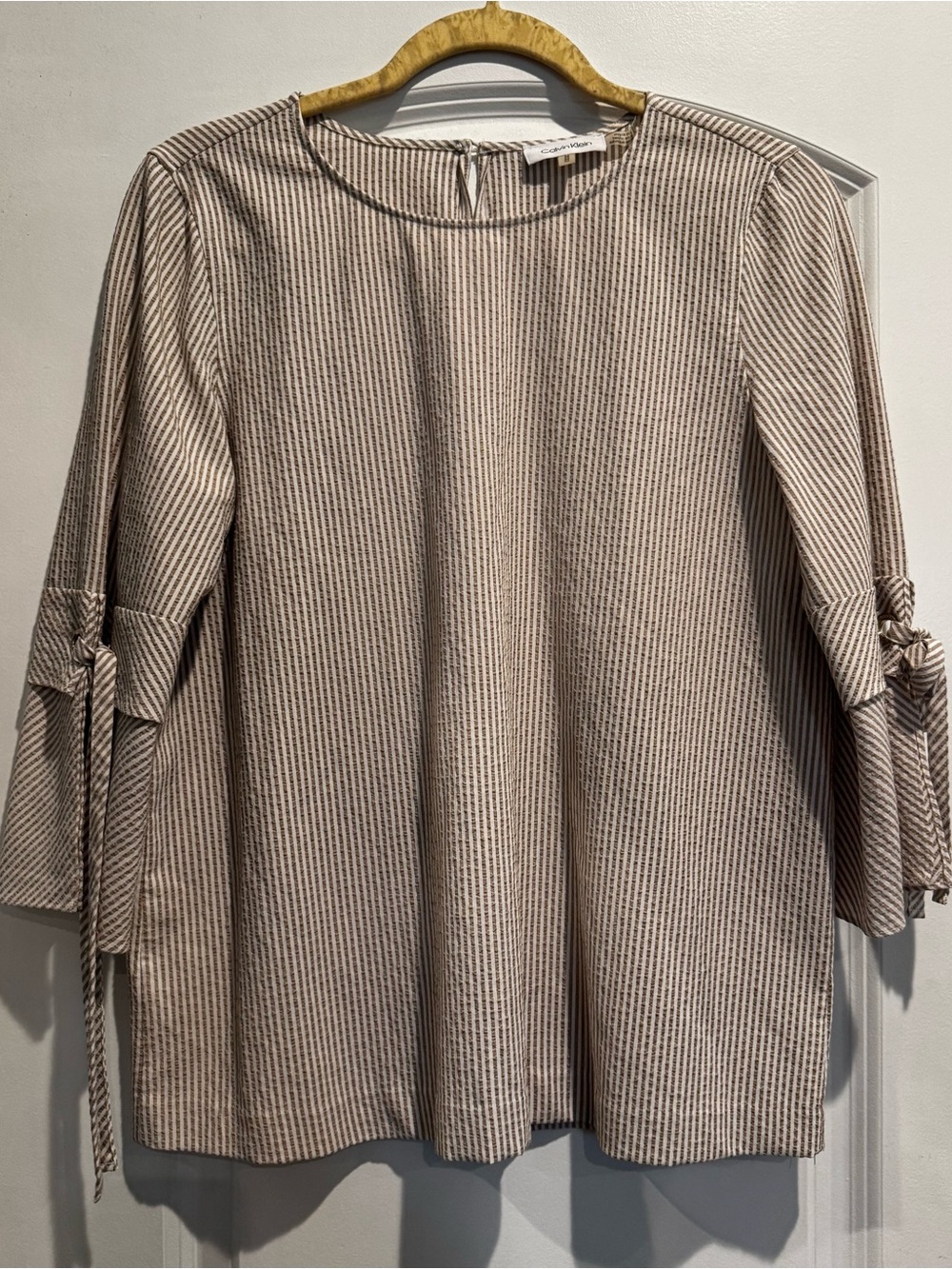 Calvin Klein Striped Tie Sleeve Bell Sleeve Blouse Size M